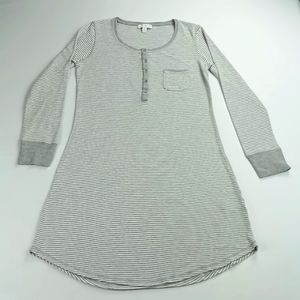 The White Company London Women's Long Sleeve Night Shirt Size M Gray/Wht Stripe